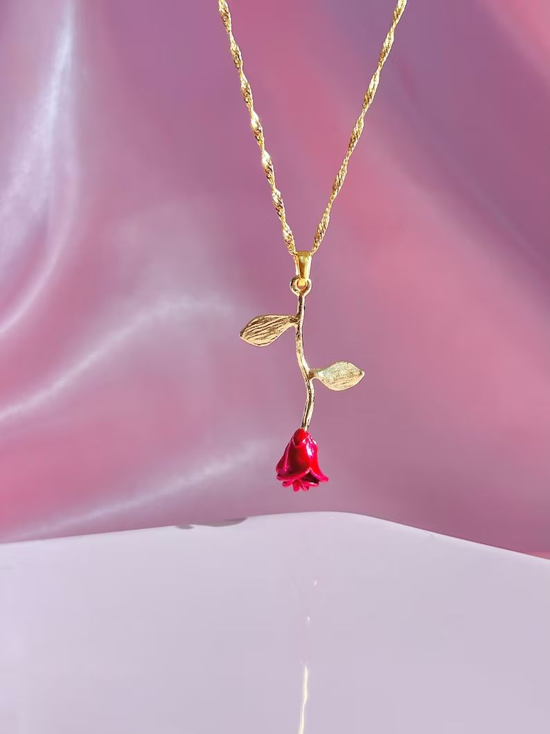 Beauty and the Beast Princess Belle Rose Necklace