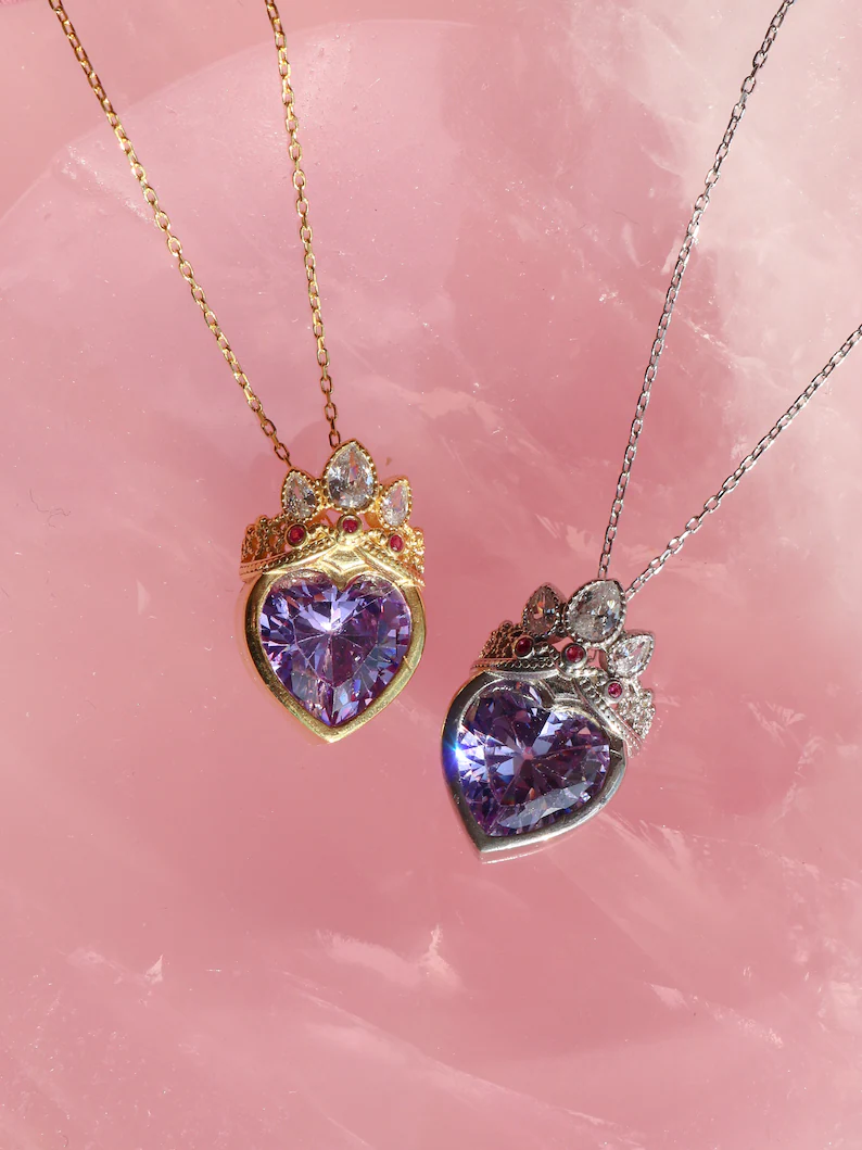 Rapunzel Tangled Crown Heart Purple Necklace