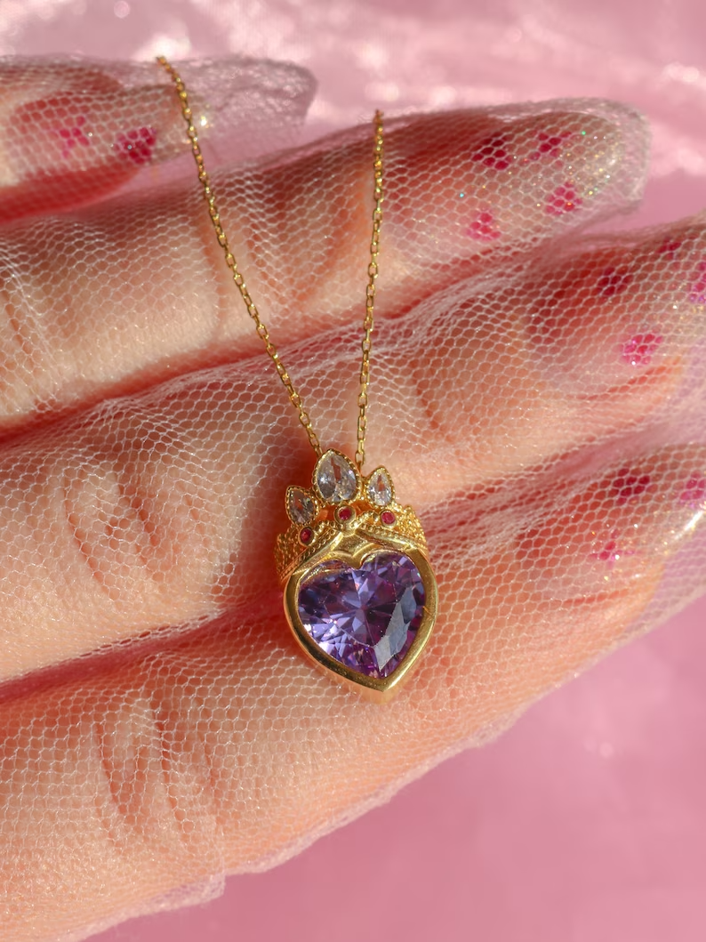 Rapunzel Tangled Crown Heart Purple Necklace