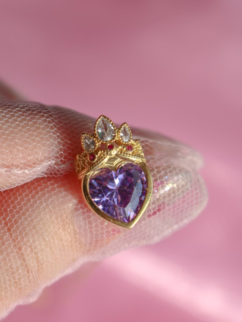 Rapunzel Tangled Crown Heart Purple Necklace
