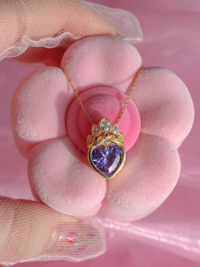 Rapunzel Tangled Crown Heart Purple Necklace