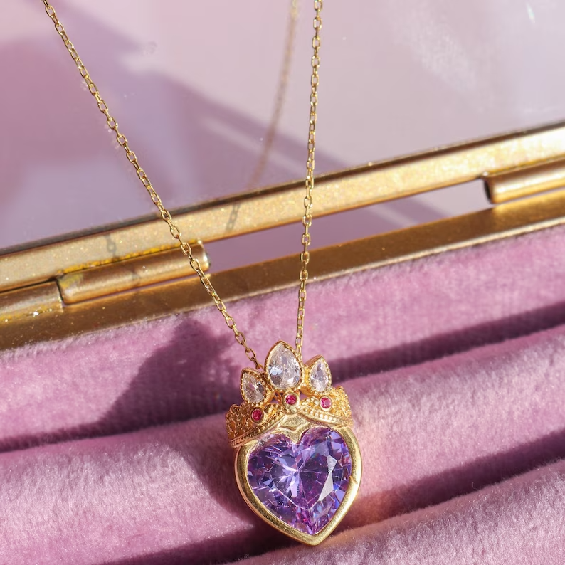 Rapunzel Tangled Crown Heart Purple Necklace