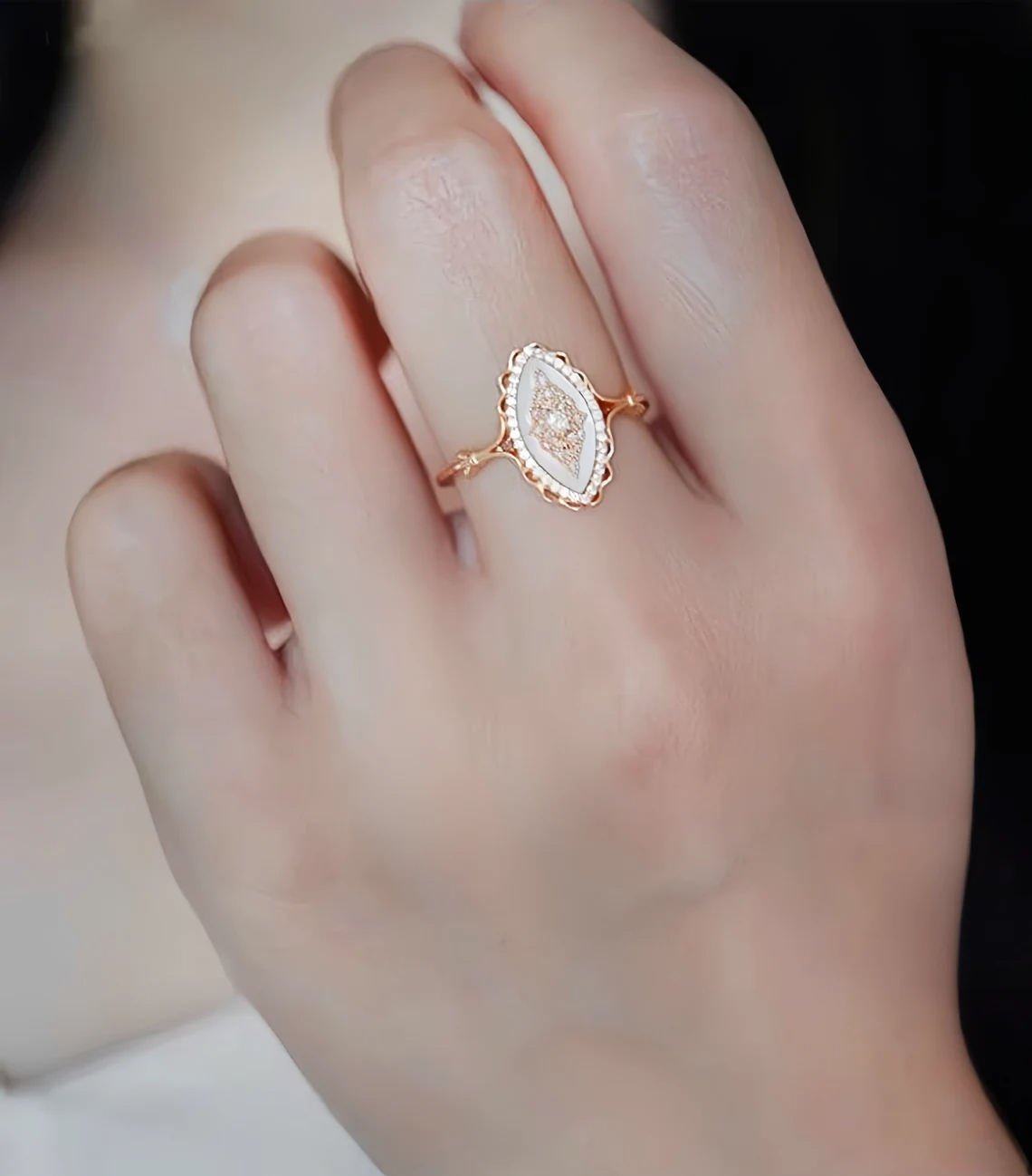 mother of pearl vintage fairy fae pixie ring