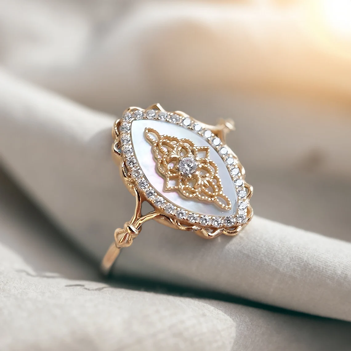 mother of pearl vintage fairy fae pixie ring