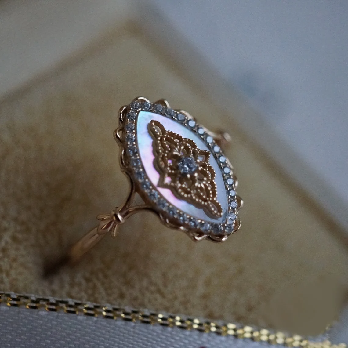 mother of pearl vintage fairy fae pixie ring