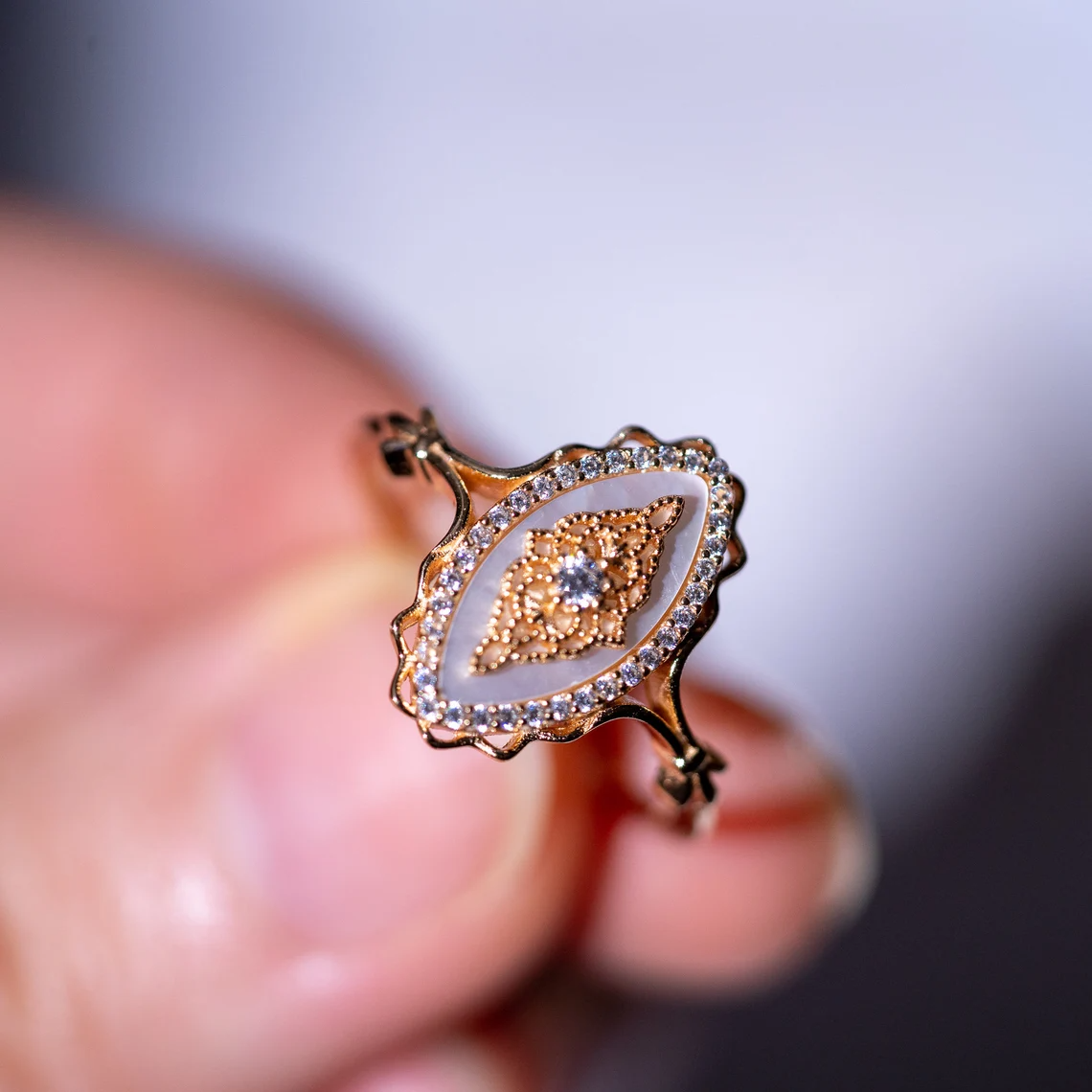 mother of pearl vintage fairy fae pixie ring