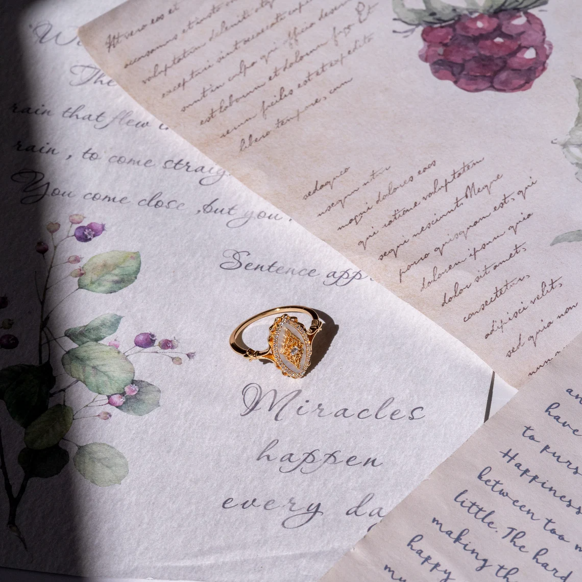 mother of pearl vintage fairy fae pixie ring