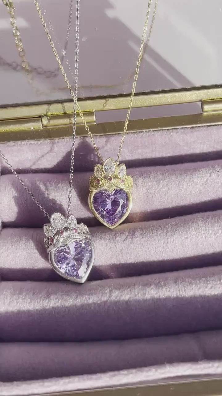 Rapunzel Tangled Crown Heart Purple Necklace