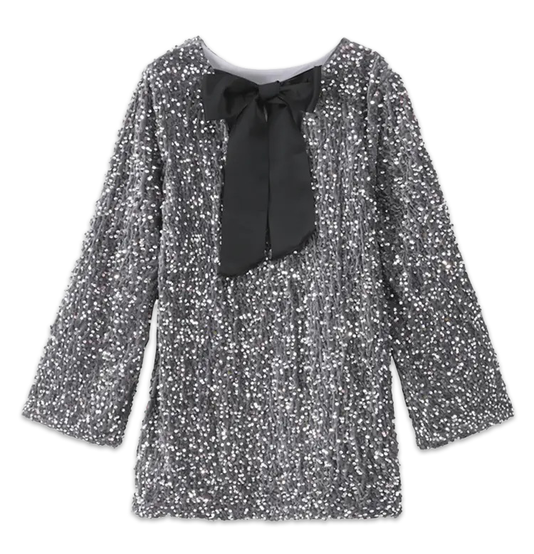 The Sequined Bow Dress Silver / XS The Sequined Bow Dress Silver / XS