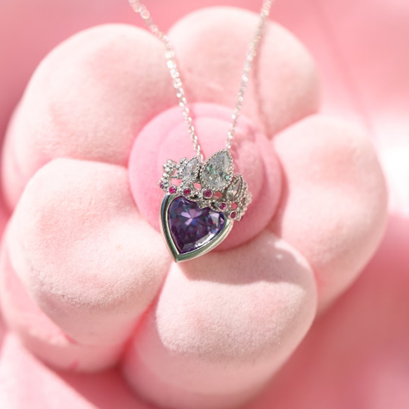 Rapunzel Tangled Crown Heart Purple Necklace