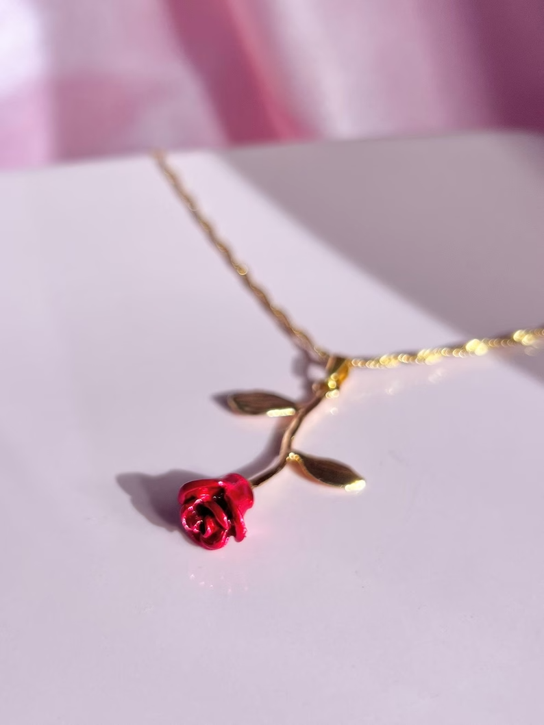 Beauty and the Beast Princess Belle Rose Necklace