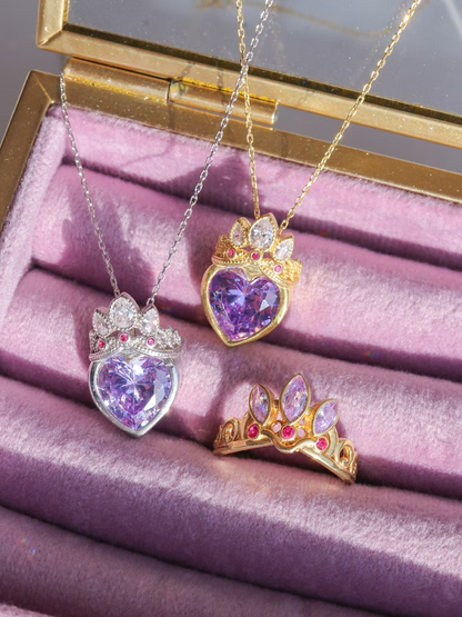 Rapunzel Tangled Crown Heart Purple Necklace