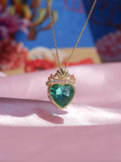Ariel The Little Mermaid Green Heart Crown Necklace