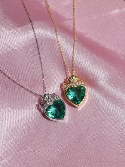 Ariel The Little Mermaid Green Heart Crown Necklace