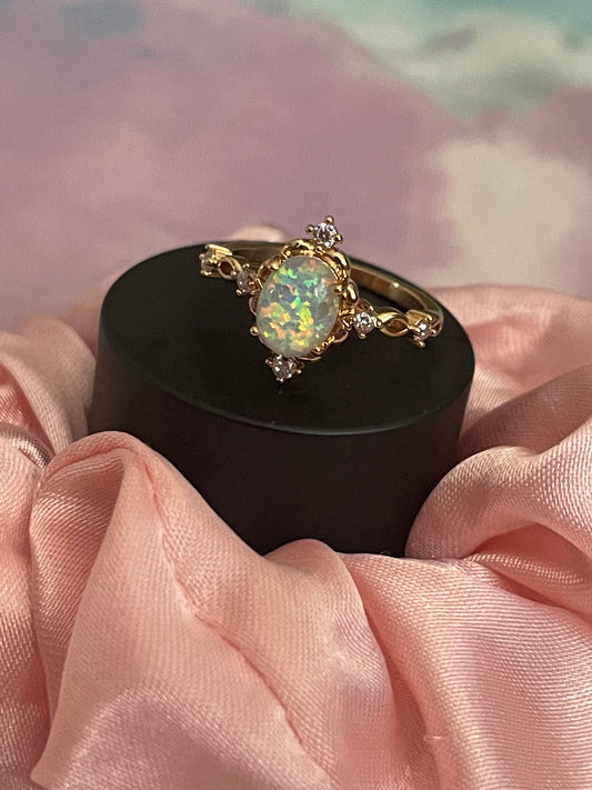 Opal Fairy Faerie Fae Pixie Ring, Front View