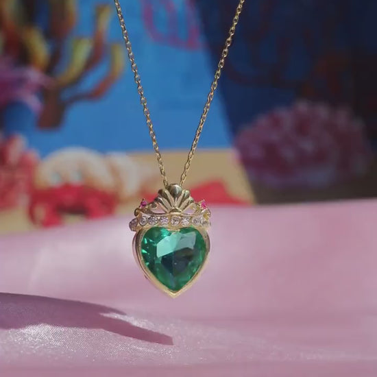 Ariel The Little Mermaid Green Heart Crown Necklace