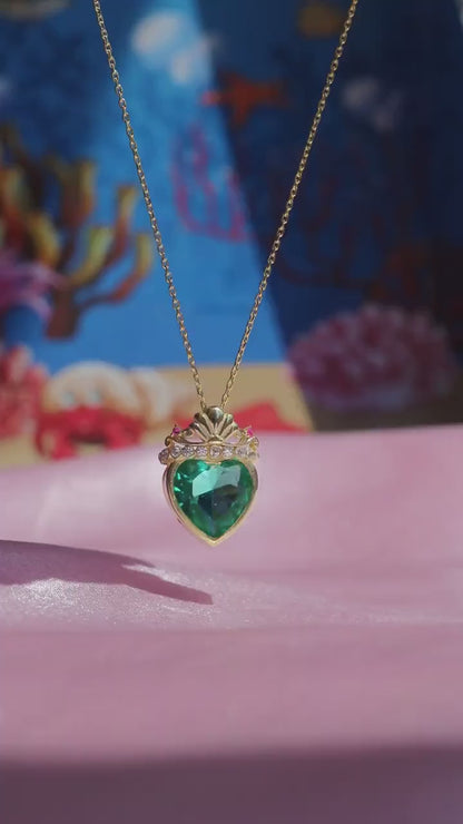 Ariel The Little Mermaid Green Heart Crown Necklace