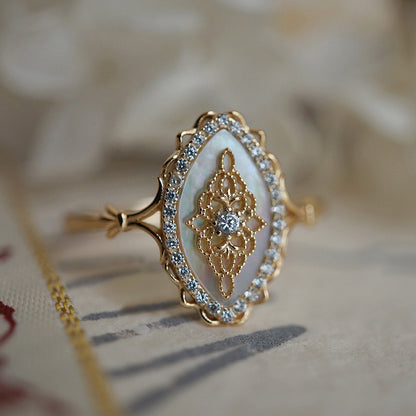 mother of pearl vintage fairy fae pixie ring